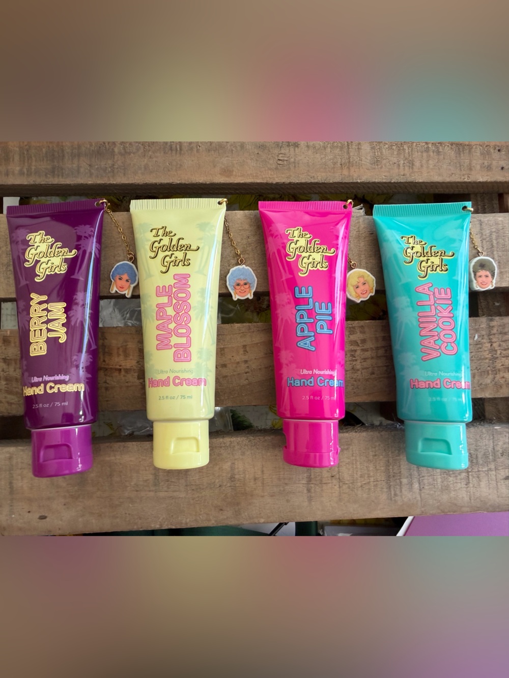 Golden Girls hand cream with charms. Set of 4